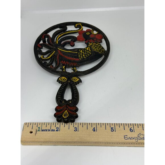 Vintage Wilton Cast Iron Rooster Trivet Wall Decor Hand Painted 5"x6"-8.5" Set - Picture 7 of 8
